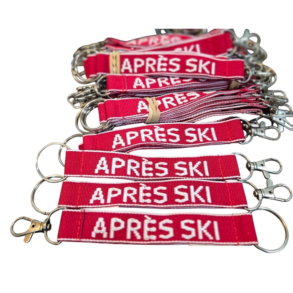 Apres Ski Keychain Embroidered Double Sided Keyring Fob